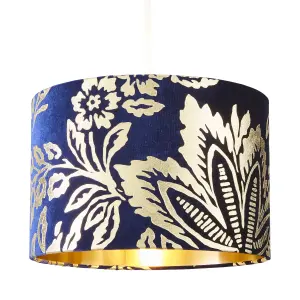 The Lighting Edit Varuna Navy Velvet effect Floral Light shade (D)30cm