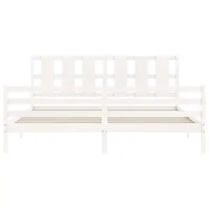 Berkfield Bed Frame with Headboard White Super King Size Solid Wood