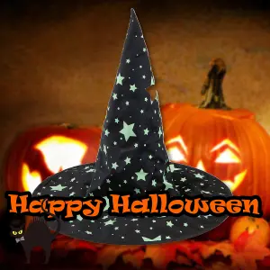 Halloween Witch Hat Glow in the Dark Hallows Party, Trick or Treat 44.4cm Black