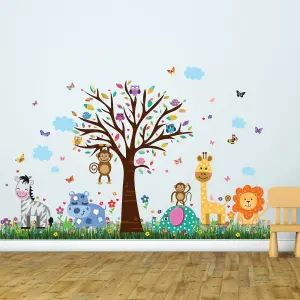 Walplus Combo Kids Happy London Zoo Wall Sticker - Colourful Butterflies Grass PVC