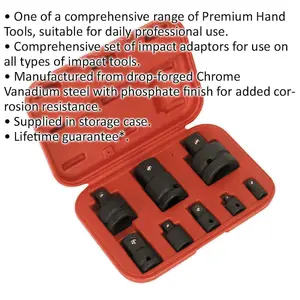 8 Piece Impact Wrench Socket Adaptor Set - Drop Forged Steel - Storage Case