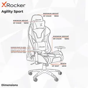 X-Rocker Agility eSport Gaming Chair Racing PC Reclining Adjustable PC Gaming Seat - BUBBLEGUM