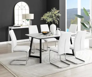 Furniturebox UK Carson White Marble Effect Dining Table & 6 White Lorenzo Chairs