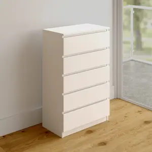 Tonya 5 Drawer 70cm Chest of Drawers White