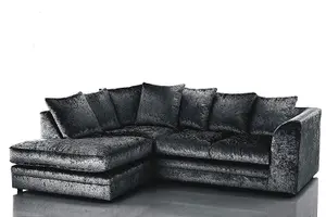 Bella Crushed Velvet Left Hand Facing Corner Sofa Black