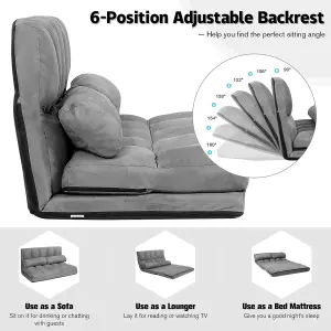 Costway 3 IN 1 Folding Lazy Sofa Bed Floor Sleeper Seat 6-Position Adjustable 2 Pillows