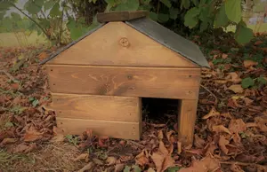 Wooden Hedgehog Habitat Nest Box House Slate Roof Predator Proof Hibernation Shelter