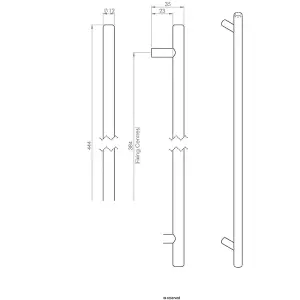 4x Round T Bar Cabinet Pull Handle 444 x 12mm 384mm Fixing Centres Satin Nickel