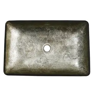 Rectangle Glass Bathroom Counter Top Basin Copper effect W 565 mm x D 365 mm