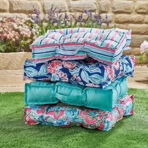 Pink Floral Garden Booster Cushion - Floor Pillow or Furniture Seat Pad with Water Resistant Fabric & Handle - 51 x 51 x 10cm