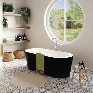 GoodHome Huron Matt Black Acrylic Oval Freestanding Bath (L)1700mm (W)750mm