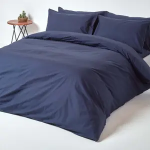 Homescapes Navy Blue Egyptian Cotton Duvet Cover with Pillowcases 200 TC, King