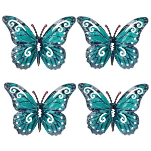 Set of 4 Blue Small Metal Butterflies Garden/Home Wall Art Ornament