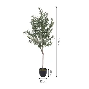 Artificial Olive Tree Decorative Plant in Plastic Pot 186 cm H