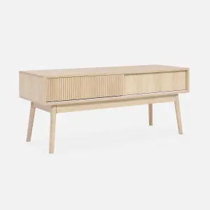 sweeek. 115cm grooved wood detail TV stand Linear Natural 115x40x48 cm