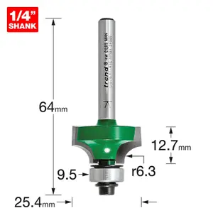 Trend C076 x 1/4 TCT Bearing Guided Ovolo & Round Over 6.3mm Radius