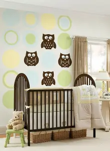 Wallpops 4 x Large Kids Self-Adhesive Brown Owls Wall Stickers