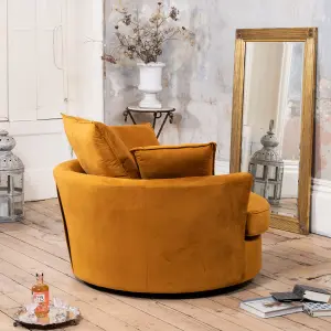 Havana Velvet Fabric Swivel Based Base Cuddle Chair - Orange