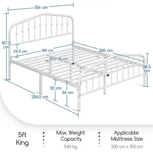 Yaheetech White 5ft King Metal Bed Frame with Arched Headboard and Footboard