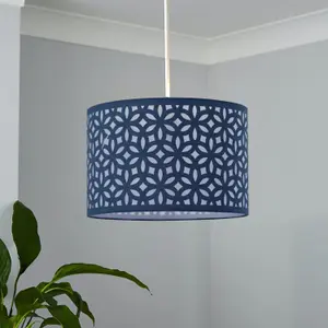 First Choice Lighting Navy Blue Laser Cut 33cm Pendant Lightshade