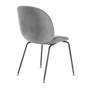 Luxurious Light Grey Velvet Dining Chair with Black Metal Legs