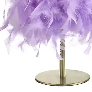 Modern and Chic Real Lilac Feather Table Lamp with Satin Nickel Base and Switch