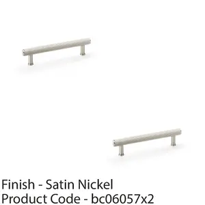 2 PACK - Reeded T Bar Pull Handle - Satin Nickel - 128mm Centres SOLID BRASS Drawer Lined