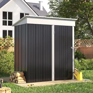 5 x 3 ft Black Metal Shed Garden Storage Shed Pent Roof Lockable Door with Tool Storage Shelves