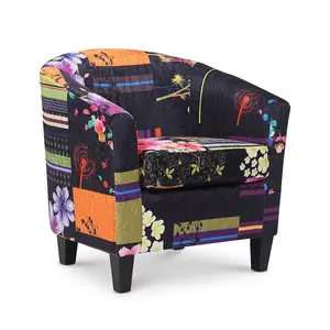 Fabric Black Patchwork Tricia Tub Chair