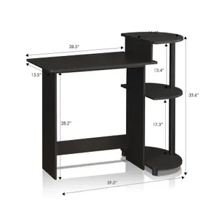 Furinno Compact Computer Desk with Shelves, Espresso/Black