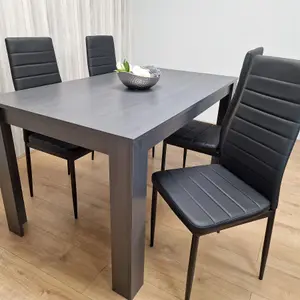 Dining Table and 4 Chairs  Black Dark Grey Leather Chairs Wood Dining Set Furniture