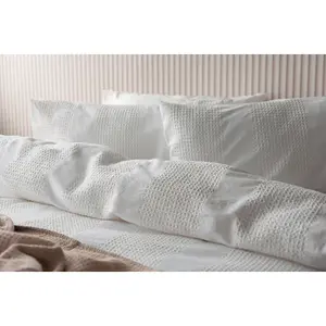 Belledorm Waffle Stripe Duvet Cover Set Vanilla (Single)