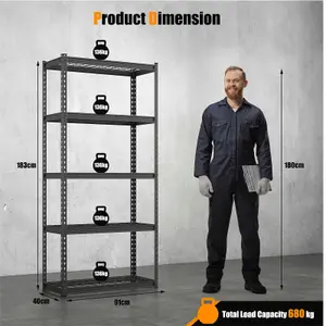 Costway 5-Tier Garage Storage Shelves Adjustable Heavy Duty Metal Storage Shelving Unit 40 x 91 x 183 cm