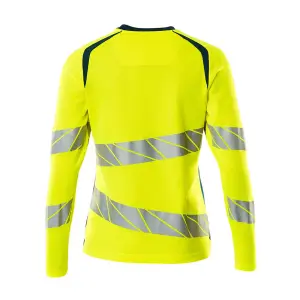 Mascot Accelerate Safe Ladies Fit Long-Sleeved T-shirt (Hi-Vis Yellow/Dark Petroleum)  (Small)