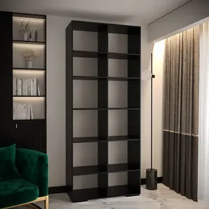 Black Manhattan III Modern Hinged Door Wardrobe W1000mm H2370mm D470mm - 2 Doors, 10 Shelves