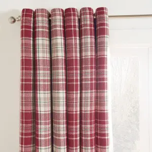 Woven Check Print Pair of Curtains, Red - 46 x 72