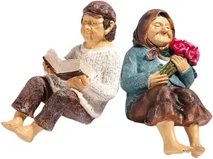 Sitting Grandparents Garden Ornaments Outdoor - Hardwearing Weatherproof Solar Resin Garden Ornament