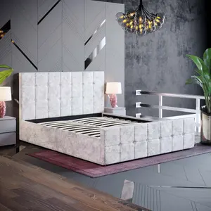 Vida Designs Valentina Crushed Velvet Silver 5ft King Size Ottoman Bed Frame, 200 x 150cm