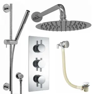 ENKI Venice Chrome Round Wall Fixed Thermostatic Shower Slider Rail Set SH0204 8"