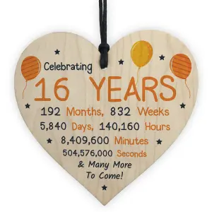 Red Ocean 16th Birthday Novelty Wooden Heart Gift For Son Daughter Brother Sister Friend