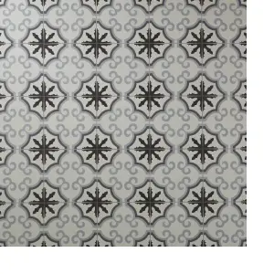 Colours Hydrolic Black & white Matt Flower Cement tile effect Porcelain Indoor Wall & floor Tile, Pack of 25, (L)200mm (W)200mm