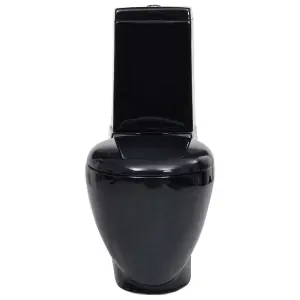 Berkfield WC Ceramic Toilet Bathroom Round Toilet Bottom Water Flow Black