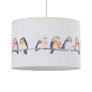 First Choice Lighting Set of 2 Branch Bird Print Linen Easy Fit 30cm Pendant Shades