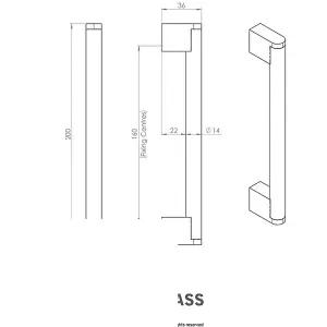 Round Bar Pull Handle 200 x 14mm 160mm Fixing Centres Satin Nickel & Steel