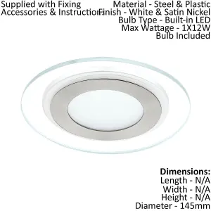 2 PACK Wall / Ceiling Flush Downlight White & Satin Nickel 12W Built in LED