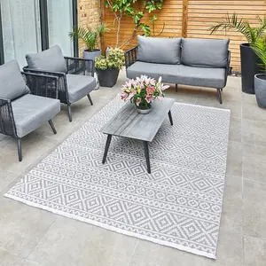 Grey Outdoor Rug, Geometric Stain-Resistant Rug For Patio Decks, 3mm Modern Outdoor Luxurious Area Rug- 190cm X 290cm