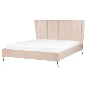 Velvet EU King Size Bed with USB Port Beige MIRIBEL