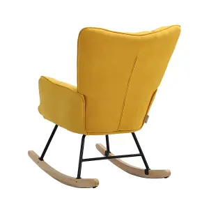 Yellow Linen Effect Rocking Chair Recliner Armchair with Rubber Wood Runner