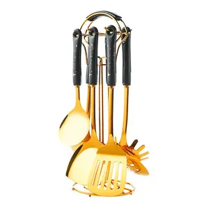 Shela 7 Piece Kitchen Utensil Set (Set of 7) Black/Gold