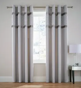 Catherine Lansfield Sequin Cluster 66x72 Inch Eyelet Curtains Two Panels Silver Grey